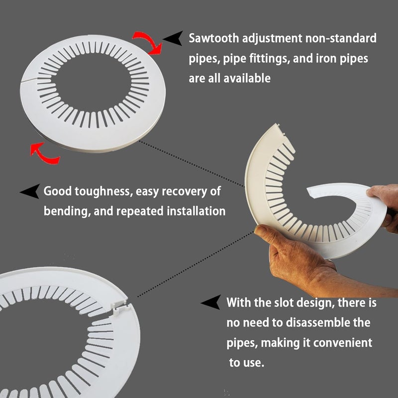 CAcoverVA Flange Pipe Cover Decoration, 7.48 to 8.66 in (190-220mm) PP Plastic Escutcheon Collar Water Drain Line Cover, Reinforced Type Plumbing Cover Plates for Wall Tube Decor White, 2pcs - Image 4
